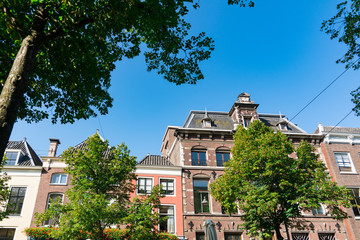 Apartments and houses in street called Oude Delft. In Delft, The Netherlands