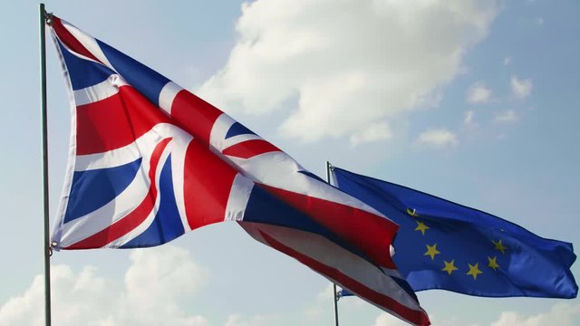 Close up of  British Flag and European Union flag 