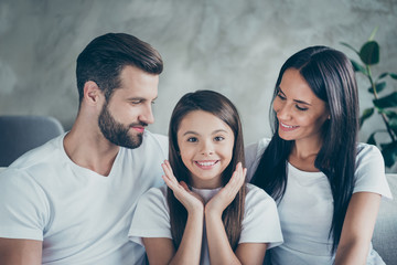 Close-up portrait of nice attractive lovely winsome cute charming cheerful cheery idyllic family...