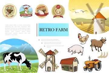 Sketch Retro Farm Composition