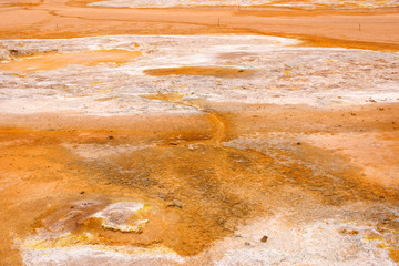 Obraz premium Namafjall Hverir geothermal area in North Iceland. Sulfur fields near of Mývatn lake, Iceland, Europe.