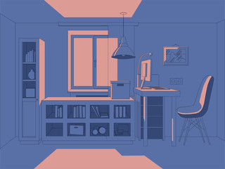 vector 3D illustration living room in simple colors interior anime background style manga style