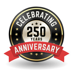 Celebrating 250 Years - Gold Anniversary Badge With Red Ribbon