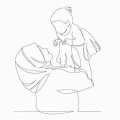 Muslim mother plays with her daughter in her arms