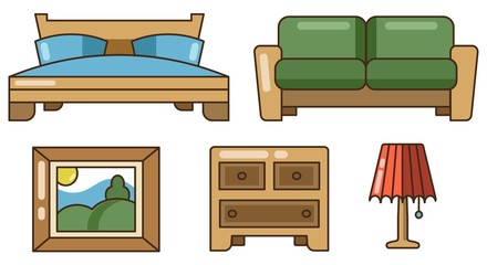 Fototapeta premium Color Icon Set with Furniture on white background