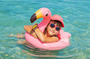child at sea resting. Journey. Selective focus.