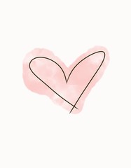 Watercolor pink heart on white background. Romantic element for card, print, icon.