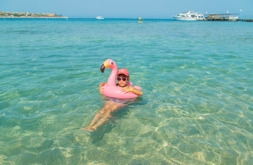 child at sea resting. Journey. Selective focus.