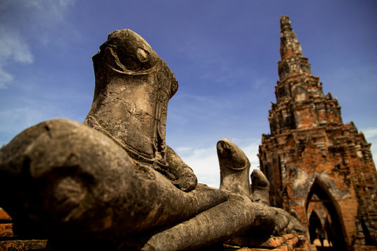 The remains of Buddha images in Ayutthaya, Thailand