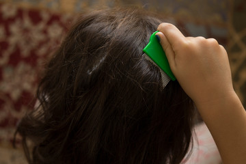 the louse on the girl's hair. pay attention to  lice.
