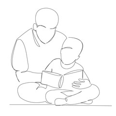 Fototapeta na wymiar father and son read a book study