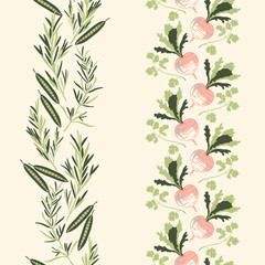 Vegetables Vertical Vector Seamless Borders Set