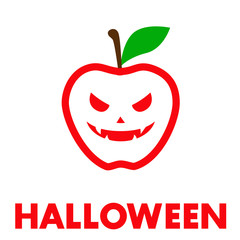 Logotipo con texto HALLOWEEN con manzana lineal con cara en color rojo