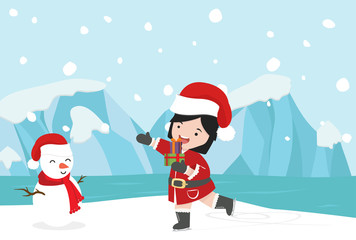 Santa Claus girl wiht Winter North pole Arctic