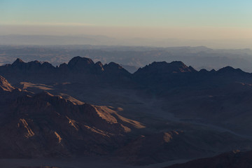 Fototapeta na wymiar Egypt. Mount Sinai in the morning at sunrise. (Mount Horeb, Gabal Musa, Moses Mount). Pilgrimage place and famous touristic destination.