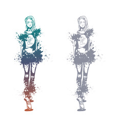 Sketch of trendy look girls with splashes