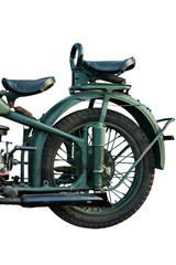 St. Petersburg, Russia - October 24, 2019 - view spring-loaded seats of a military motorcycle of the times of World War II