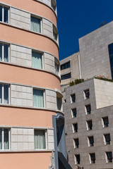 Lisbon, Portugal - March 21, 2019 - side view of the business center building in the capital of Portugal