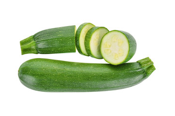 Top view of zucchini isolated on white background