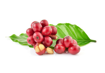 Red coffee beans isolated on white background