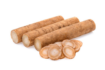 Burdock roots isolated on white background.