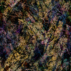 Watercolor floral seamless background, texture of leaves, grasses, plants,branch. Splash of paint. Juniper with berries, moss, wild grass, plants. Natural wood pattern.Fashionable Abstract pattern. 