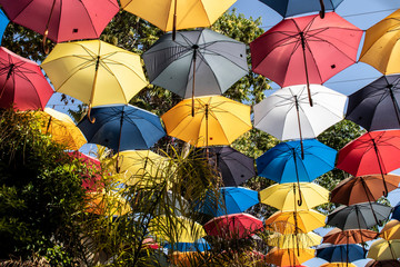 Fototapeta na wymiar street of umbrellas in nicosia on northen cyprus
