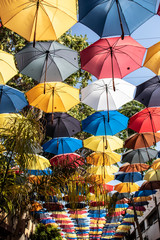Fototapeta na wymiar street of umbrellas in nicosia on northen cyprus