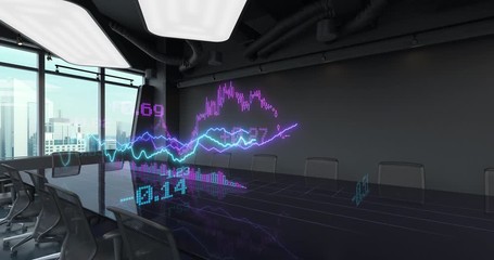 Animated Charts Diagrams of Financial Statistics report Growing on Table in Office Interior. Exchange trading Gambling concept 4K video - Powered by Adobe