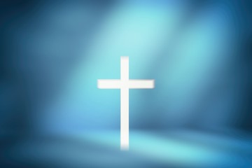 Abstract of Christ Cross Lighting in the Blue Room with Light Leak, Suitable for Christian Religion Concept.