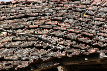 old brick tiles on the roof