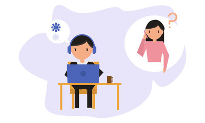 Girl using laptop working thinking illustration