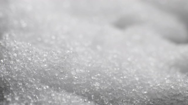 Melting Snow / Melting Ice / Spring Water / Spring Time. Macro time-lapse shot of shiny melting snow particles turning into liquid water. Original 10-bit color.