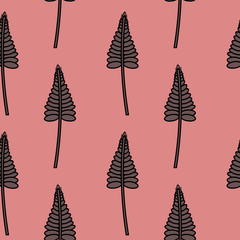 Seamless Pattern of Stylized Leaves on Pink background