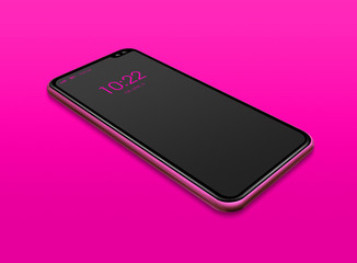 All-screen black smartphone mockup isolated on pink. 3D render