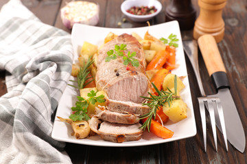 roast beef with carrot and potato