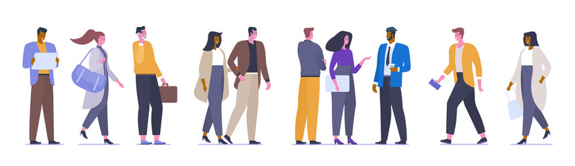 Happy office workers flat vector illustrations set