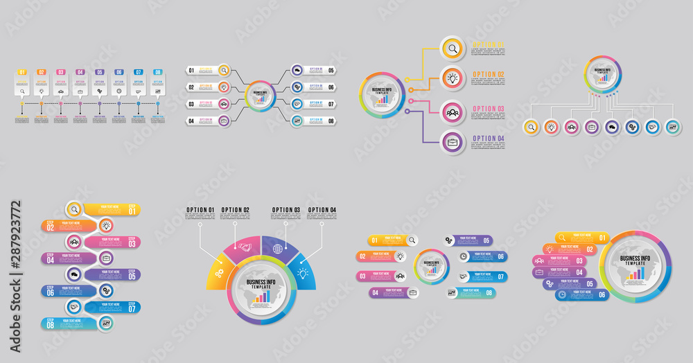 Wall mural set of infographics elements vector design template. business data visualization infographics timeli