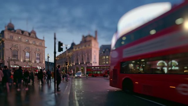 Piccadilly Circus at dusk on a wet night. Tilt/Shift Effect
