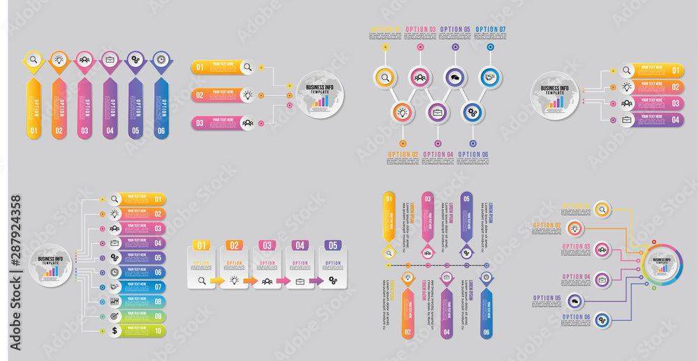 Sticker set of infographics elements vector design template. business data visualization infographics timeli