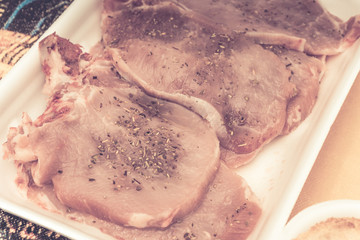 lang="x-default" raw meat to be grilled. Ribs and chops on the top