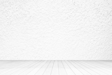 White Stucco Room with White Wooden Floor Background, Suitable for Presentation and Backdrop.