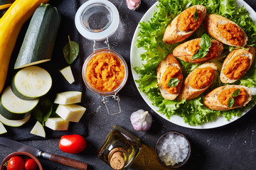 bruschetta with vegetable Mash on a plate