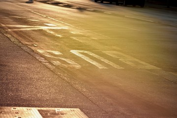 Road marking of bus station in the early morning whit beautiful morning light