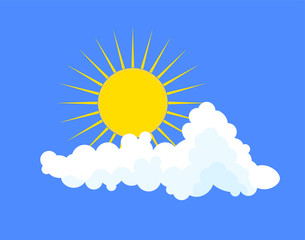 Flat sun and cloud Icon. Summer pictogram on blue background. Sunlight symbol. Vector illustration, EPS10