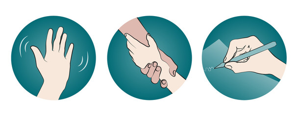 Waving hand, helping hand, writing hand - linear icons - vector illustration