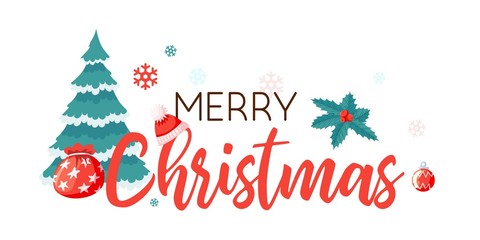 Merry Christmas, xmas badge with lettering on white background