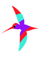 Illustration of a flying colorful Hummingbird or Colibri. Vector illustration. Isolated image on white background. Bird of hummingbirds. Vector drawing for logo or Illustration.
