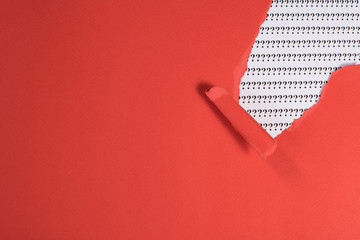 red paper teared revealing question mark on white paper. concept of FAQ, Q&A, search, riddle and information