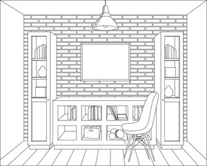 vector hair lines living room, mock-up, picture, brick wall, digital paper, graphic illustration